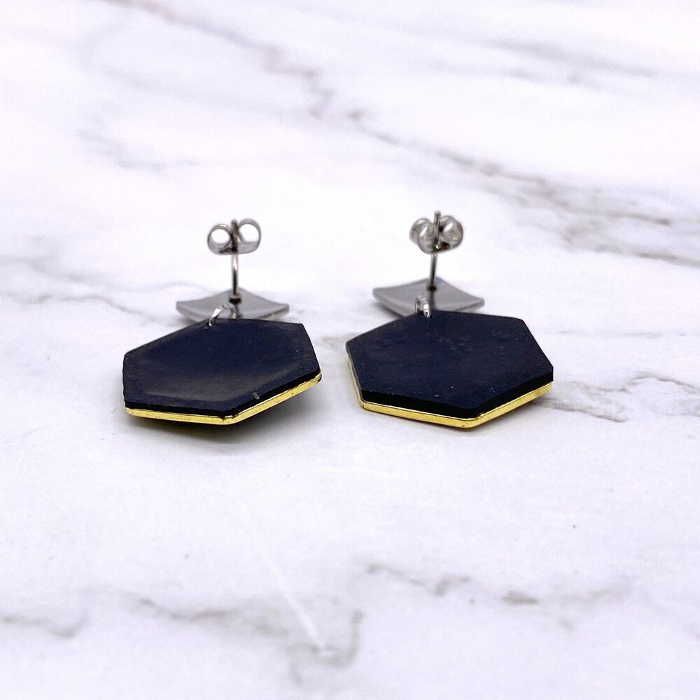 Black Holographic Celestial Crescent Moon Dangle Stud Earrings - Picture 4 of 15